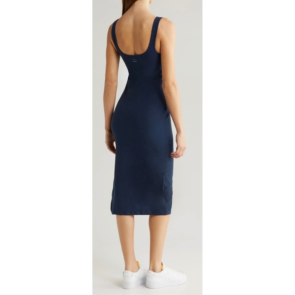 Beyond Yoga Spacedye Square Neck‎ Midi Dress Navy Blue Bodycon Athleisure Slit - Picture 2 of 15